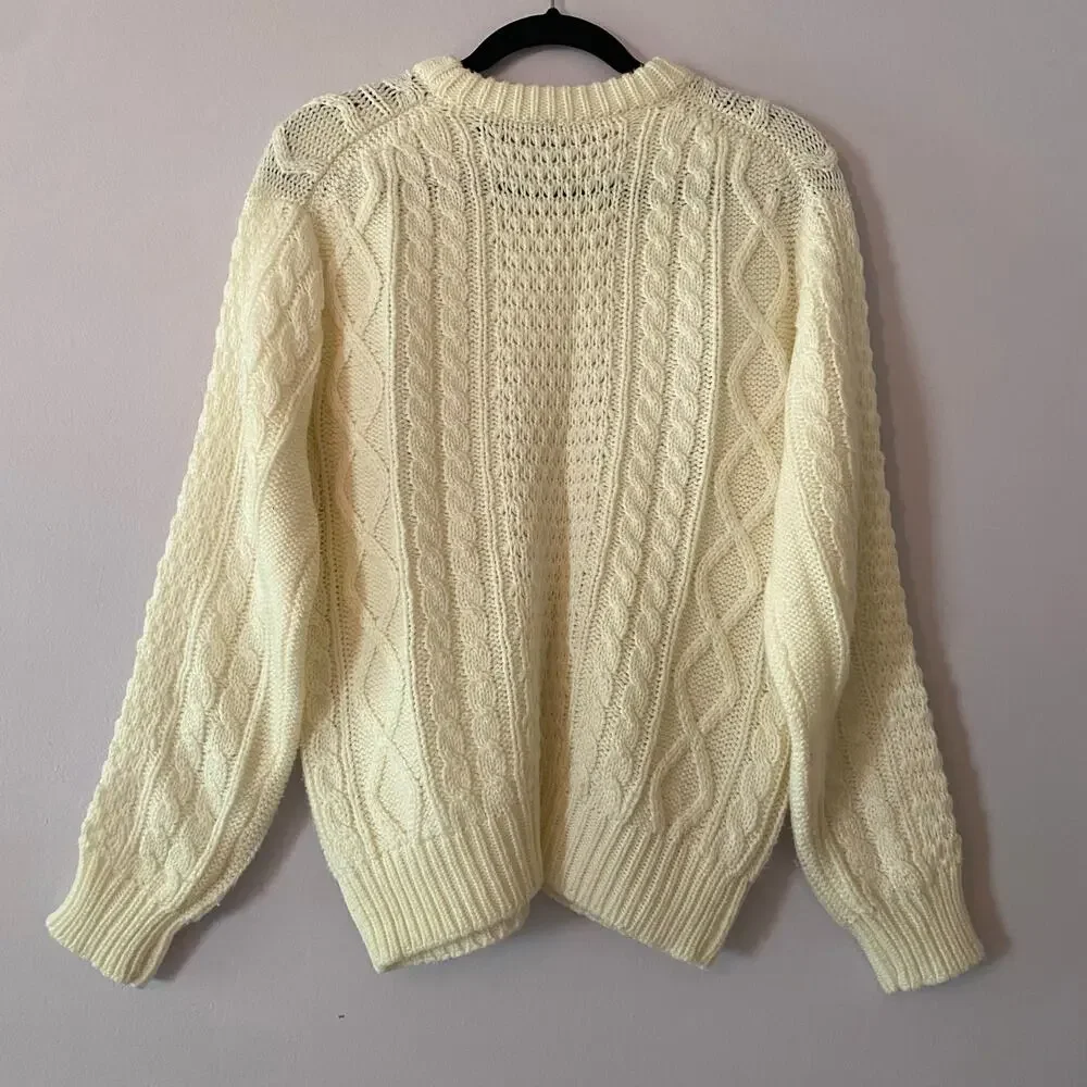 Jockey Sportswear White Cream Cableknit Fishermen Sweater Men's size Medium